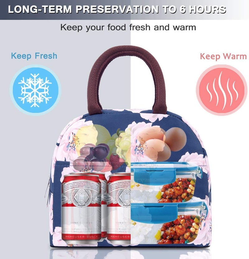 BALORAY Lunch Bag for Women Men Insulated Lunch Box for Adult Reusable Lunch Tote Bag for Work, Picnic or Travel (Pink Flower) - Image 3